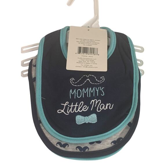 Buttons and Stitches 3 Pack Baby Boy Bibs Blue Turquoise New - Picture 7 of 7